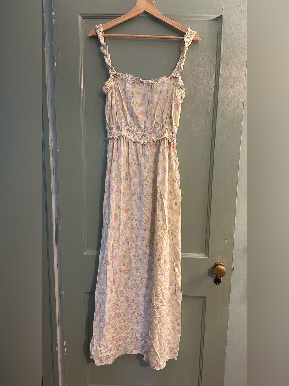 Vintage Cream Floral Maxi Dress with Pink and Pale Yellow Accents